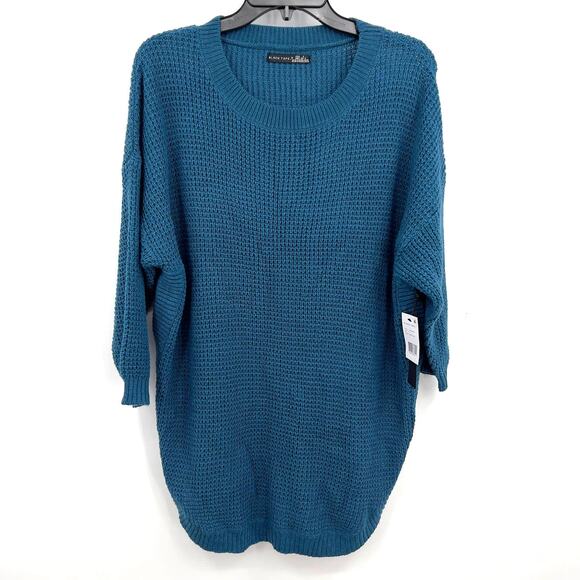 Black Tape Teal Blue Textured Knit Long Modest Pullover Sweater Plus Size 1x New - Picture 2 of 8